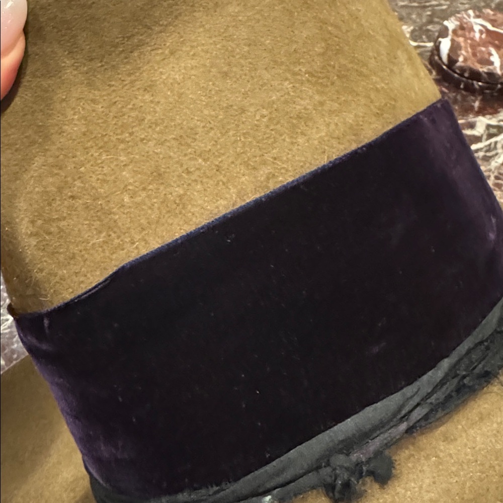 Teressa Foglia Wool Tall Crown Custom Fedora Western Cowboy Hat Brown and Purple - Picture 2 of 10